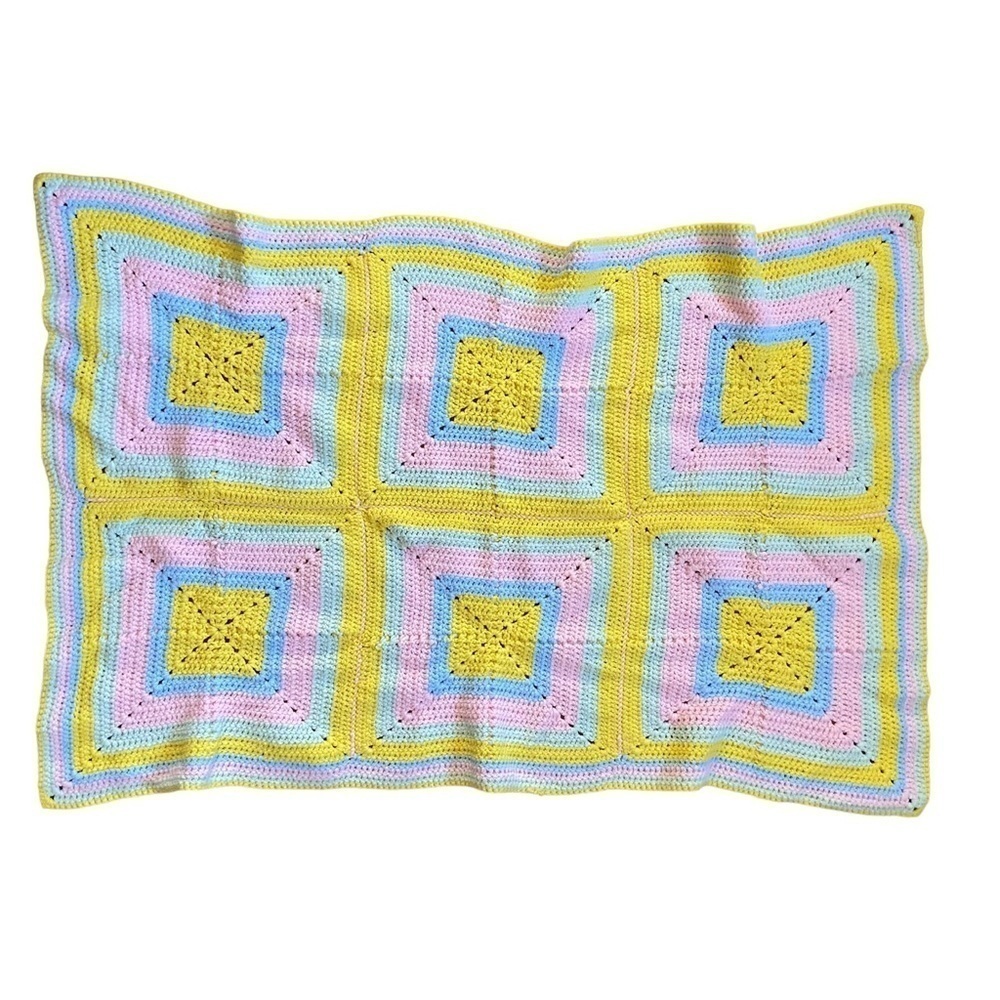 Afghan Crochet Throw Blanket Raised 3D Square Blanket Handmade Pastel Rainbow